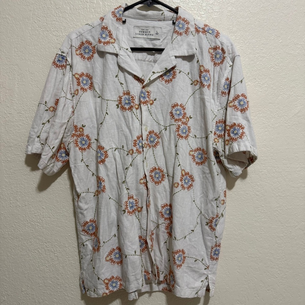 ABERCROMBIE & FITCH Mens Linen Blend Floral Short Sleeve Button Up‎ Shirt Size L